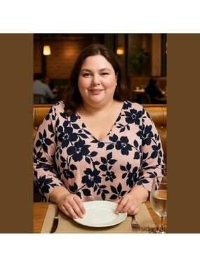 Plus Size 3X Pale Pink Black Floral Long Sleeve Top